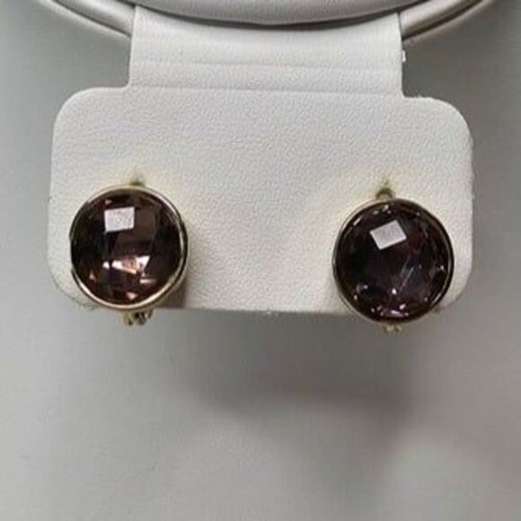 JJG Smoky Grey Faceted Cut Clip-on Gold Tone Earrings 1/2"L - Picture 1 of 4